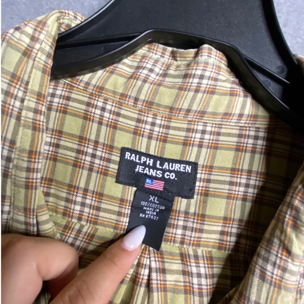Ralph Lauren Jeans Co. Mens Plaid Short Sleeve Button Down Shirt XL Green Brown - Picture 4 of 9